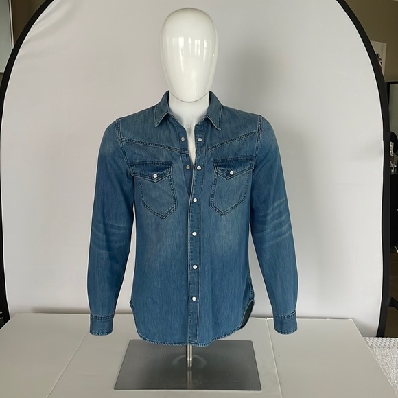 7 For all Mankind Mens Denim Snap Shirt - Picture 2 of 16